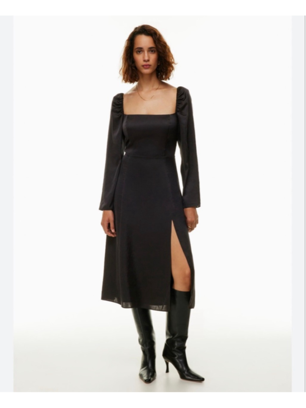 Wilfred Bridgerton Black Satin Dress 0 Slit Puff Sleeve Romantic Regengy